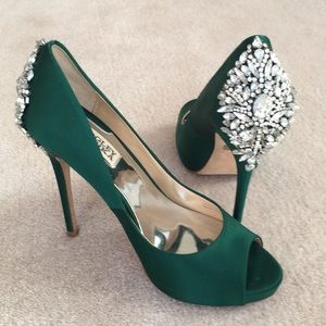 Badgley Mischka satin and rhinestone heels